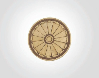 Floral-inspired round marquetry medallion in light wood tones
