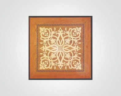 Traditional marquetry square panel with symmetrical vine pattern