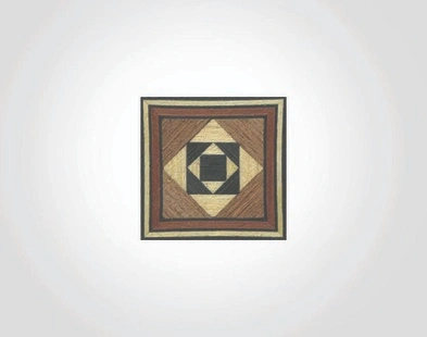 Repeated geometric wood inlay pattern with layered veneer