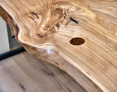 Close-up of handcrafted live edge wood slab